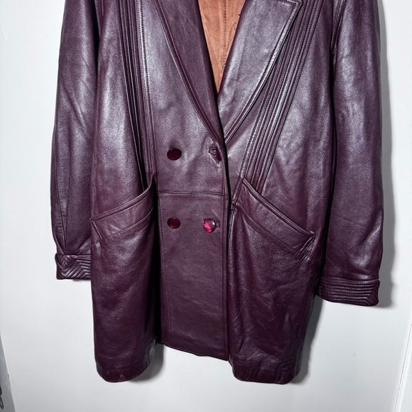 Della Citta Italy Double Breasted Burgundy Leather Coat Size Large Flawed - Picture 3 of 15